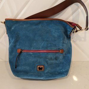 Dooney & Bourke Hobo Shoulder Bag Air Force Blue Suede with Leather Trim
